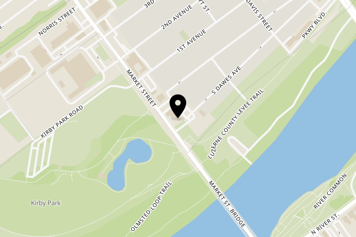 Map showing the location of Market Street Burgers on 181 Market St in Kingston
